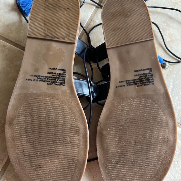 BP Nordstrom Beaded Festival Tie Up Sandals Pom Pom Accents BLUE Size 9M EUC - Picture 12 of 13